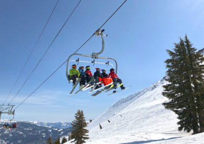 Tahoe skiers on lift