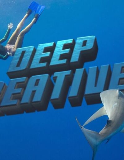 3D logo with shark and diver