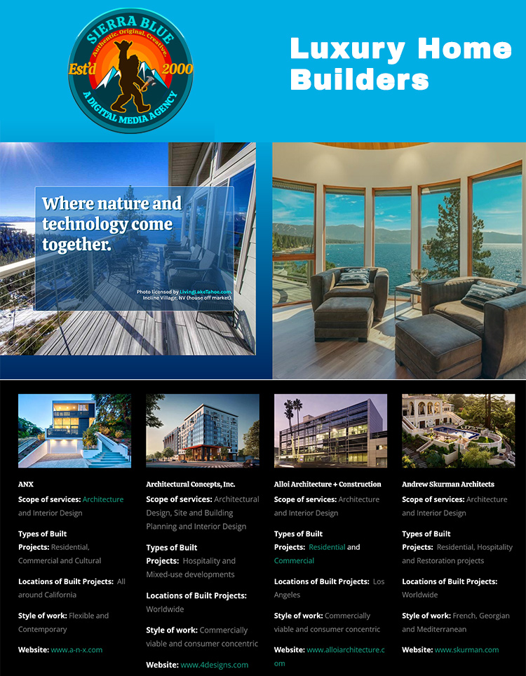 Website screenshot for Lake Tahoe homebuilder