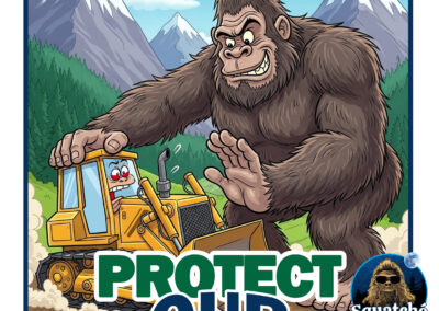 Poster featuring bigfoot stopping a bulldozer.